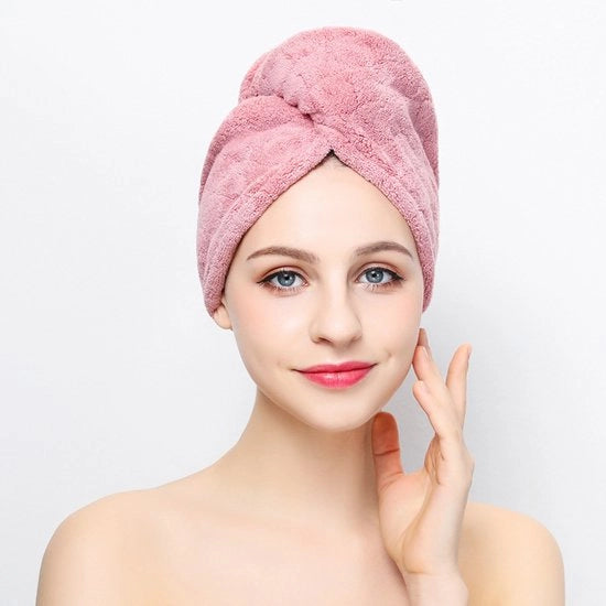 Due pezzi di asciugamano per capelli rosso, 65 cm * 25 cm, asciugamano microfibra veloce e assorbente per donne