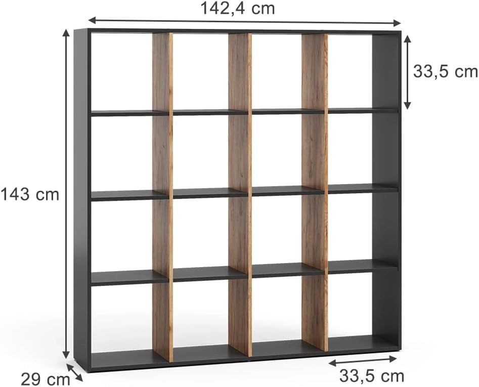 Scaffale Karree, Antracite/quercia dorata, 142.4 x 143 cm, per una suddivisione flessibile dello spazio e una conservazione ordinata
