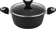 Pentola da cucina da 24 cm con coperchio - rivestimento antitendine - resistente alla lavastoviglie - fondo a induzione turbo - manici ergonomici soft-touch - nero/argento - 41 l di capacità