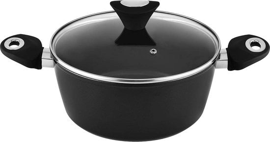 Pentola da cucina da 24 cm con coperchio - rivestimento antitendine - resistente alla lavastoviglie - fondo a induzione turbo - manici ergonomici soft-touch - nero/argento - 41 l di capacità