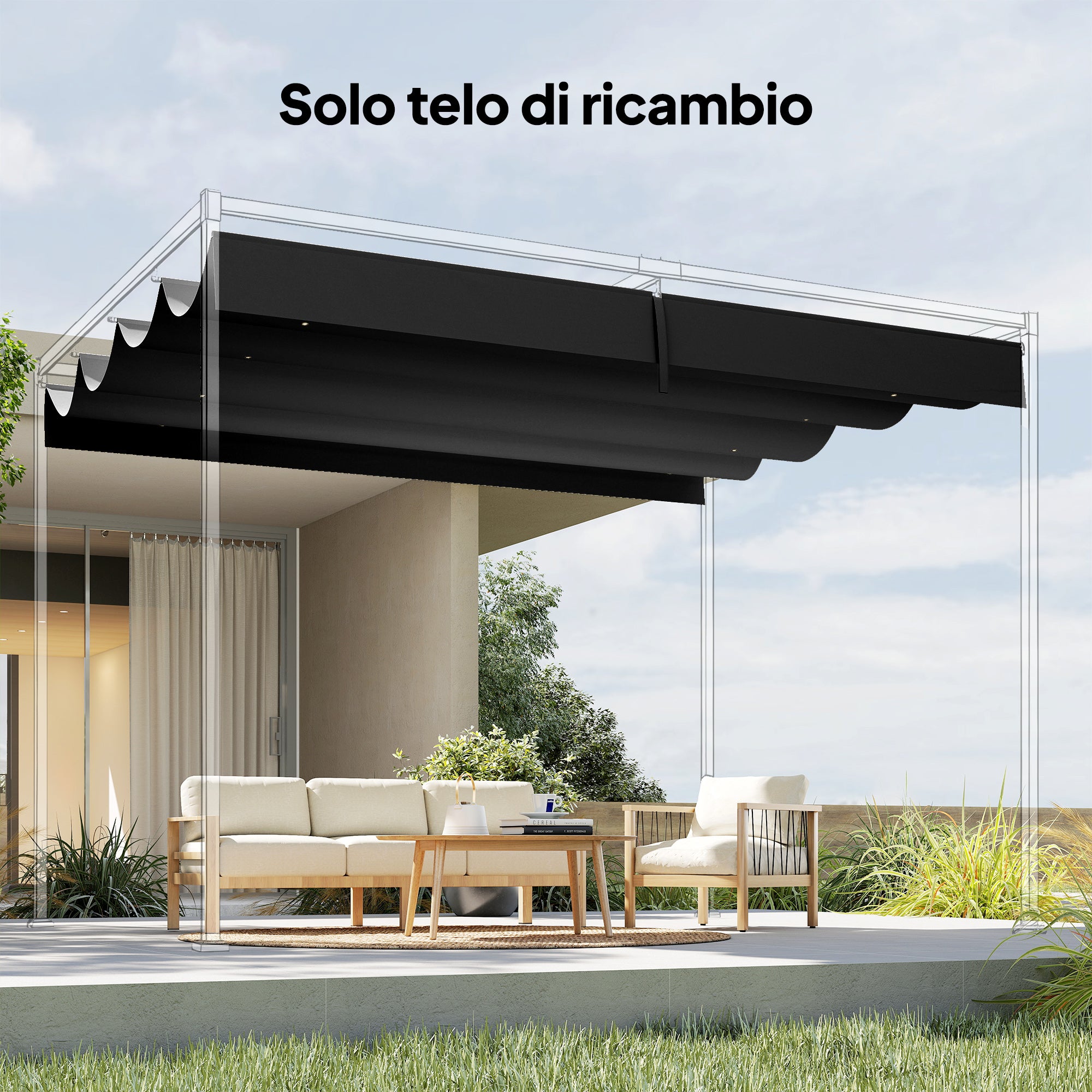 Telo Pergola per Esterni 392x350 cm Anti UV con 8 Fori di Drenaggio in Poliestere Grigio Scuro