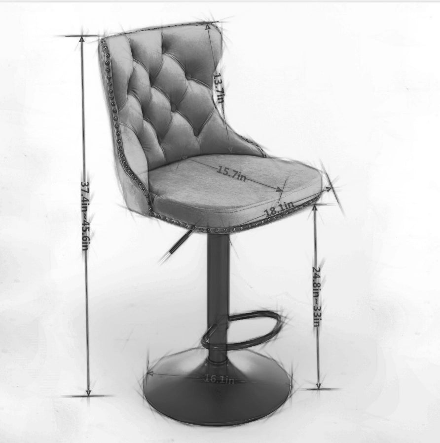 Sgabello da bar girevole in velluto con altezza regolabile, schienale ergonomico e base cromata stabile, grigio
