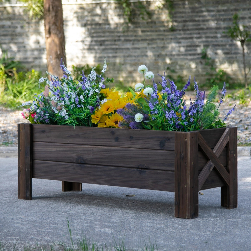 Fioriera in Legno Rettangolare con Gambe ¨C zephmum ¨C Marrone 100x36.5x36 cm