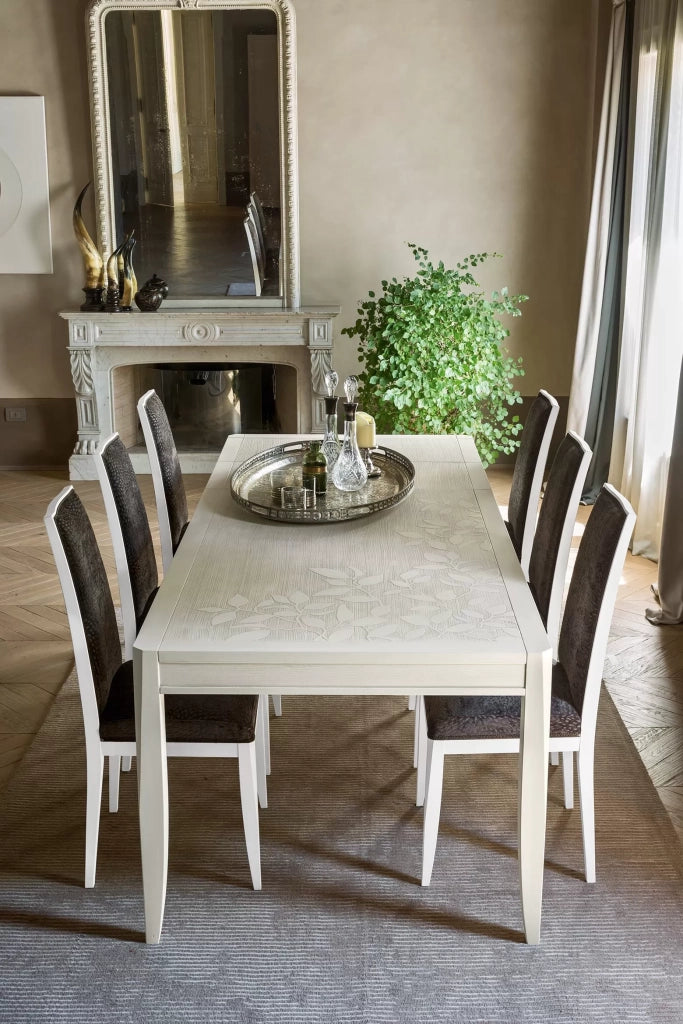 Tavolo rettangolare allungabile con decoro foglia in legno l.160 p.100 h.80 - Mobili 2G