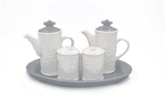 Set Menage Completo da Tavola in Ceramica Decoro Grigio