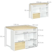 Tavolo da Bar Moderno in MDF per 2 Persone con 4 Ripiani Aperti e Armadietto, 116x79.5x91 cm