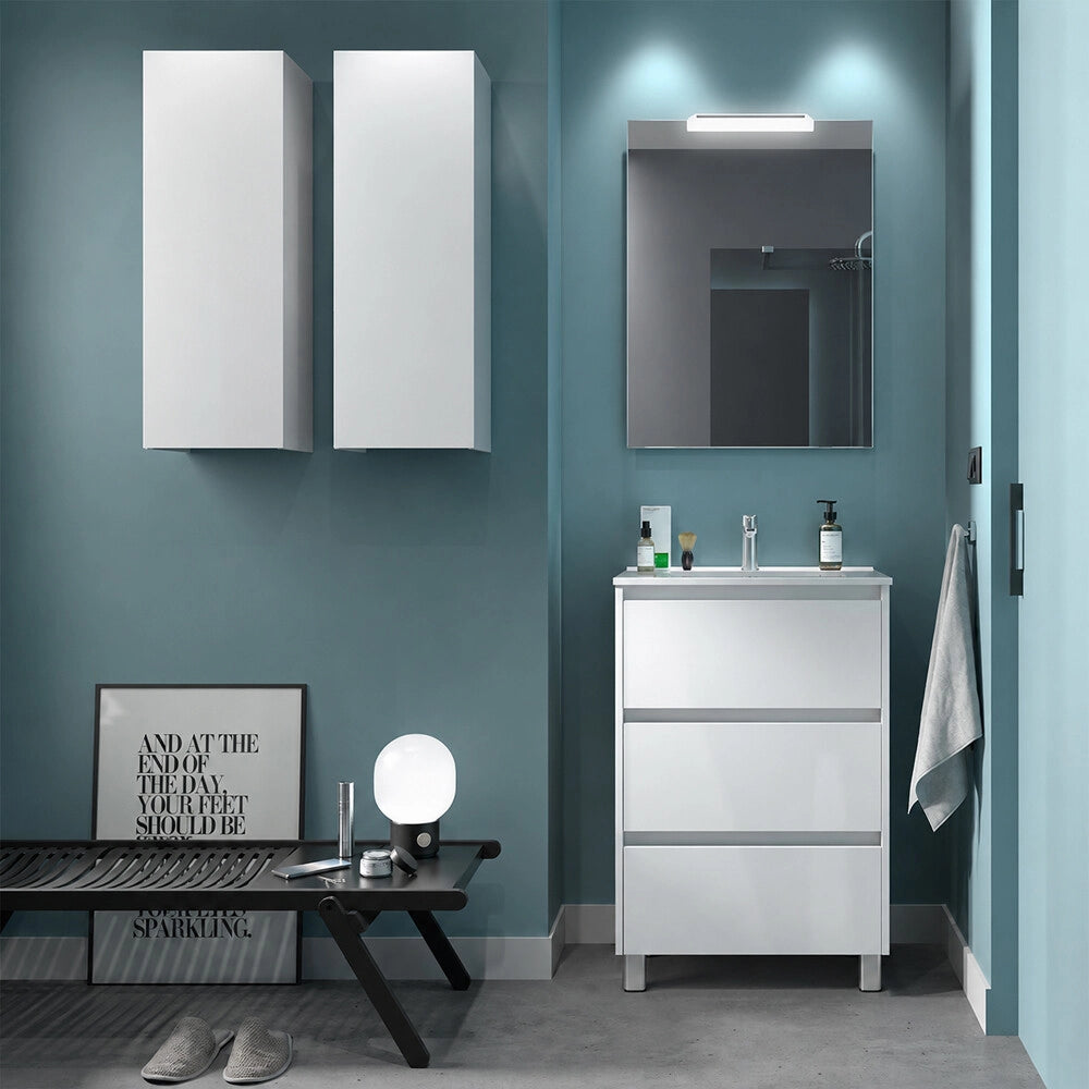 Mobile bagno 60 cm bianco lucido con lavabo ad incasso Gaya