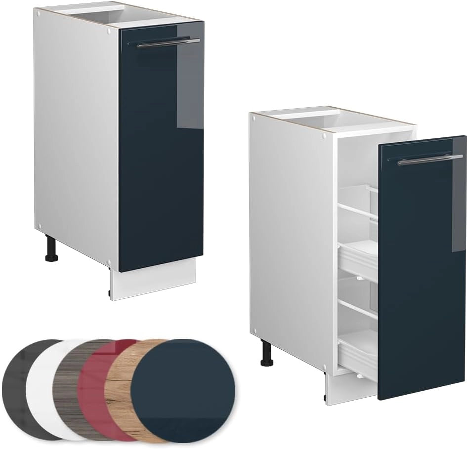 mobile lavello cucina Fame-Line, Blu scuro lucido/Bianco, 80 cm con ripiano, PL Marmo