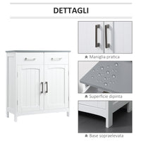Mobiletto Bagno 2 Ante 2 Cassetti 1 Ripiano 68x33x76 cm in MDF Bianco