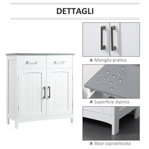 Mobiletto Bagno 2 Ante 2 Cassetti 1 Ripiano 68x33x76 cm in MDF Bianco