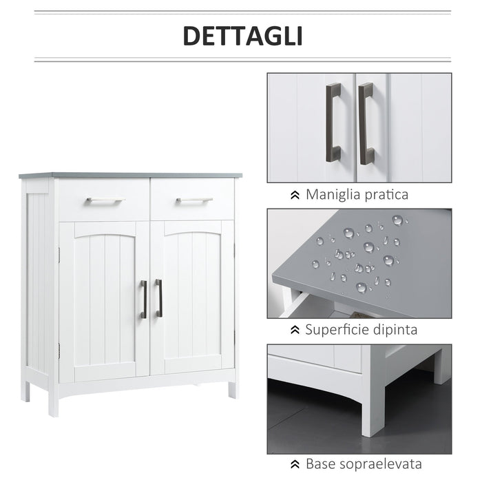 Mobiletto Bagno 2 Ante 2 Cassetti 1 Ripiano 68x33x76 cm in MDF Bianco