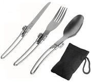 Set di forchette e cucchiai 3 in 1 pieghevoli in acciaio inossidabile - argento