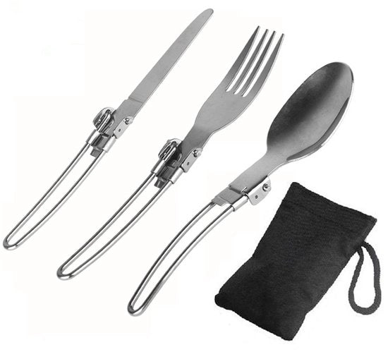 Set di forchette e cucchiai 3 in 1 pieghevoli in acciaio inossidabile - argento