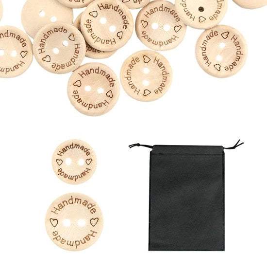Confezione di 150 Bottone in Legno - Bottone Ronde - Bottone Manuale - Borsa di Riposo - 15 mm/20 mm - Legno Nero