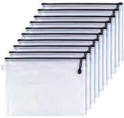 Set di 10 dossierzak A4 con chiusura a cerniera - Documenti cartellino - Materiale PVC - Nero/trasparente - 32cm x 23cm - Documenti taschino