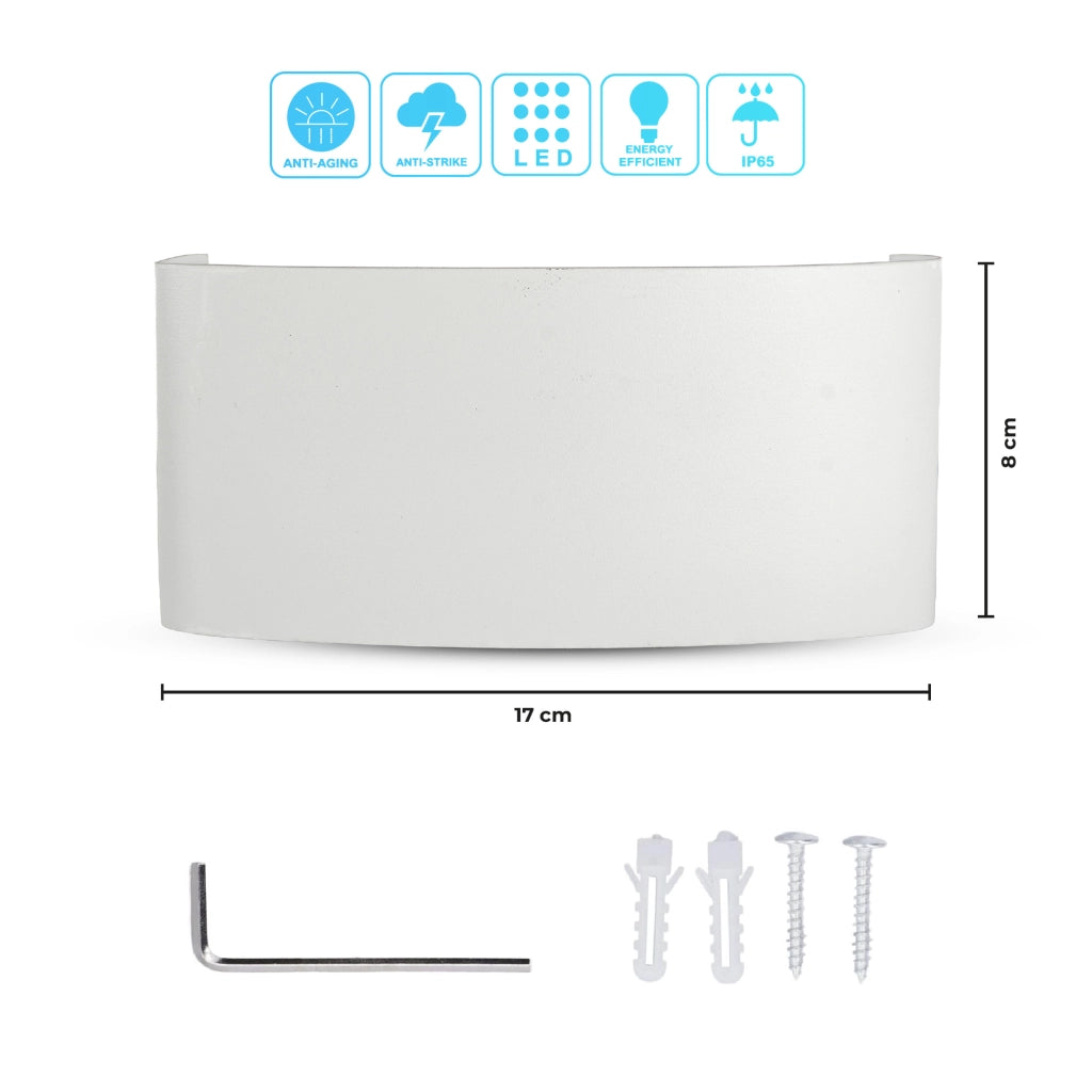 Set 2 Pezzi Applique LED da Parete 6 LED Design Mezzaluna IP65 Interno/Esterno Luce Naturale o Fredda Nero o Bianco Luce Naturale - Bianco