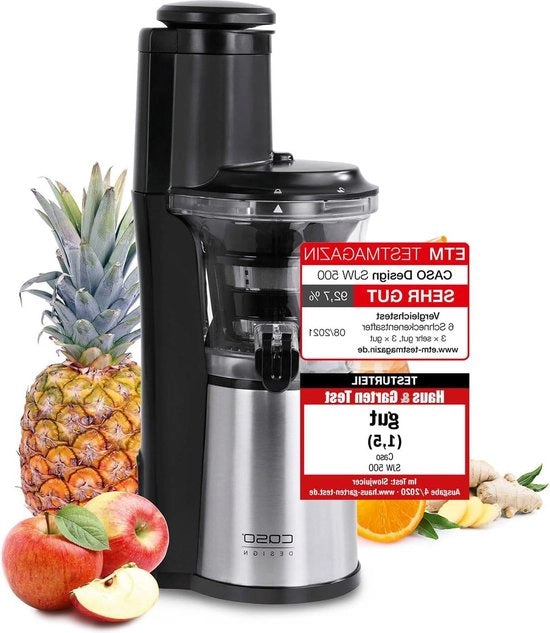 Eccellente centrifuga per succhiare lentamente - risultati di prova "molto buono" - centrifuga per frutta, verdure e erbe - grande apertura di caricamento 75 mm Ø - intere frutta - succo e sorbetto centrifugato - centrifuga in acciaio inox nero