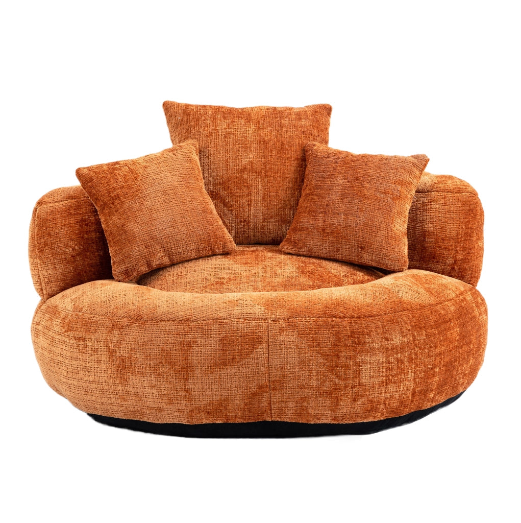 Poltrona relax 108x108x52 cm arancione, 3 cuscini, chenille, senza montaggio