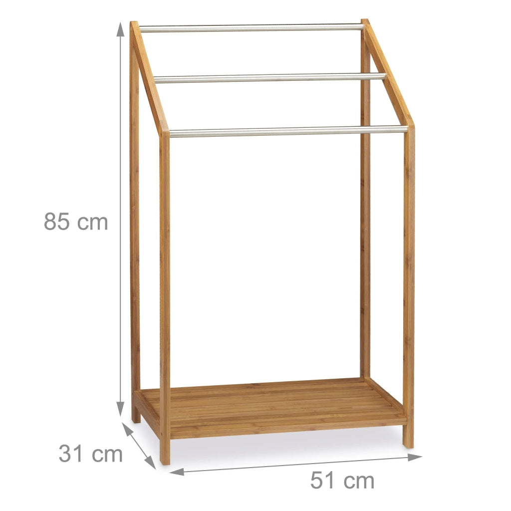 Portasciugamani da terra con 3 barre 85 cm bambù e metallo 13_0002256