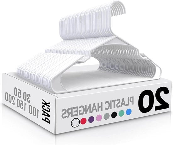 Kleerhangers in plastica spaziale con solchi di spalla - Bianco (20 pezzi)