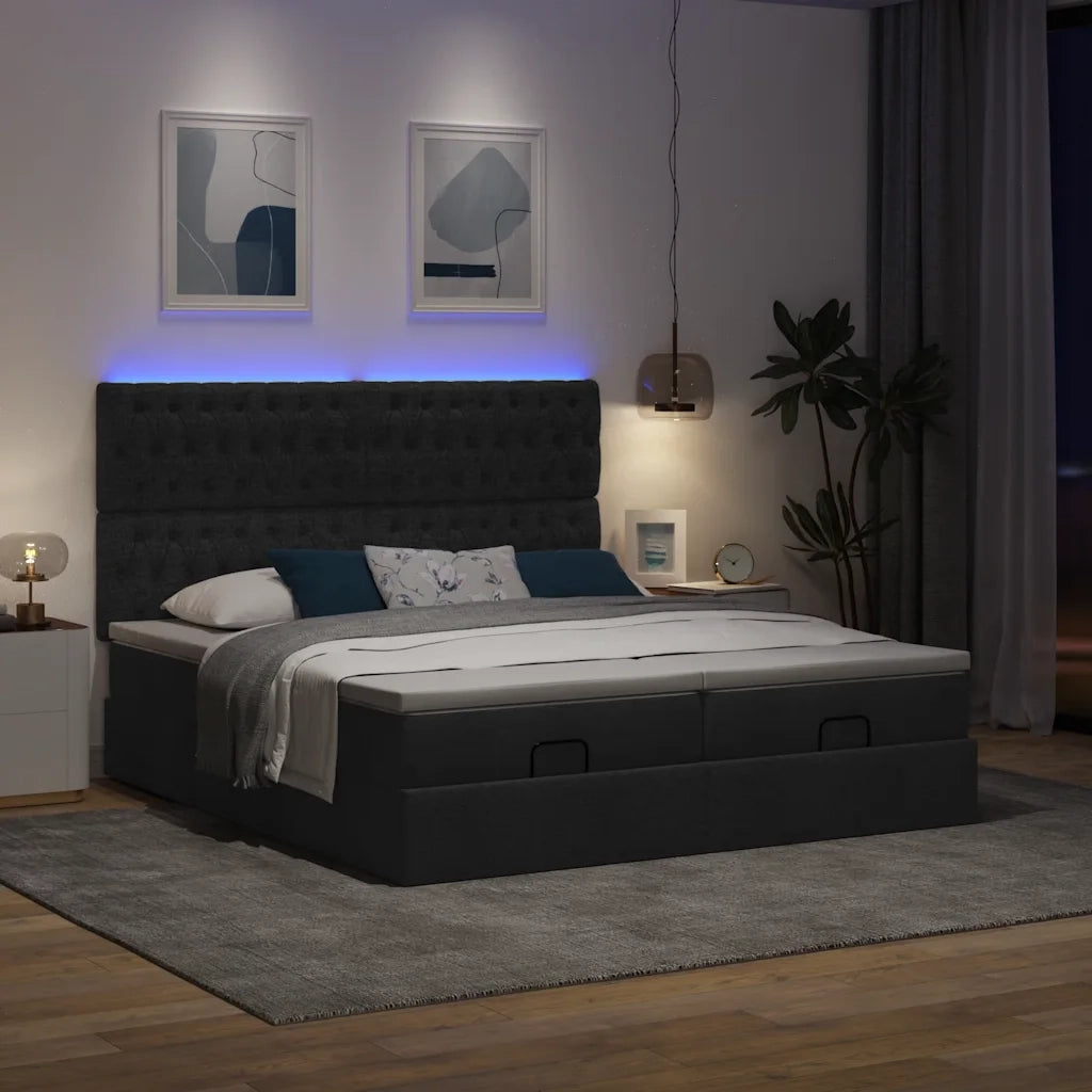 Struttura Letto Pouf con Materassi Nero 200x200 cm in Tessuto 3314571