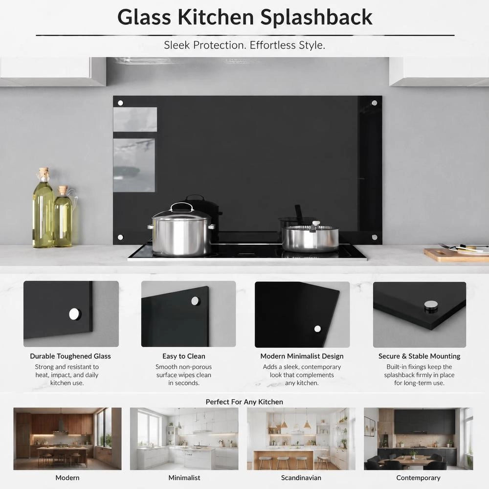 Kitchen Backsplash Black 100x60 Cm Tempered Glass