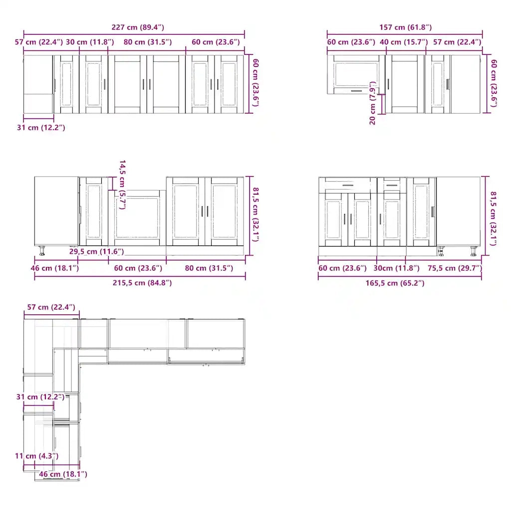 Set Mobili da Cucina 11 pz Porto Legno Antico in Truciolato
