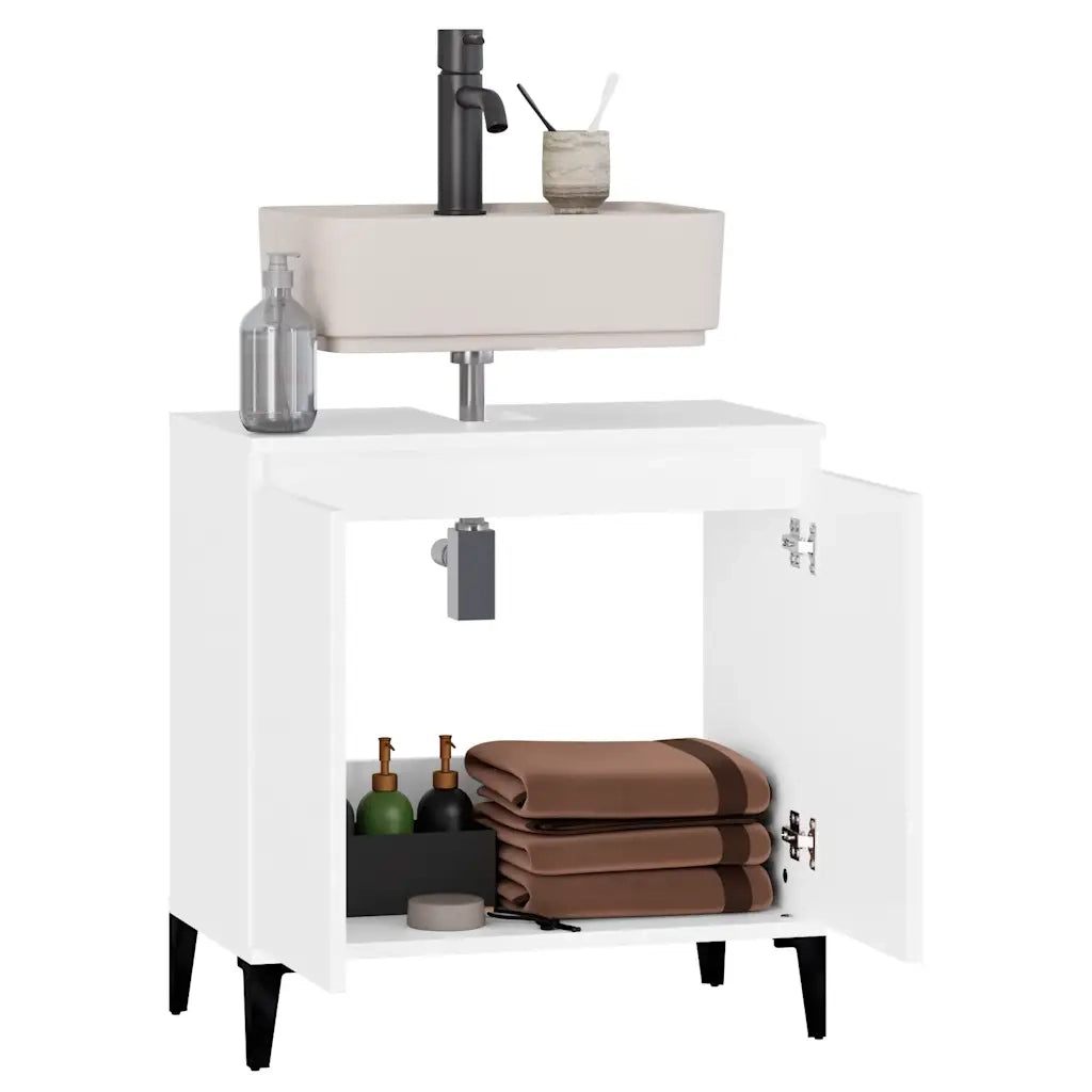 Mobile Lavabo-Armadietto da bagno Bianco 58x33x60 cm in Legno Multistrato
