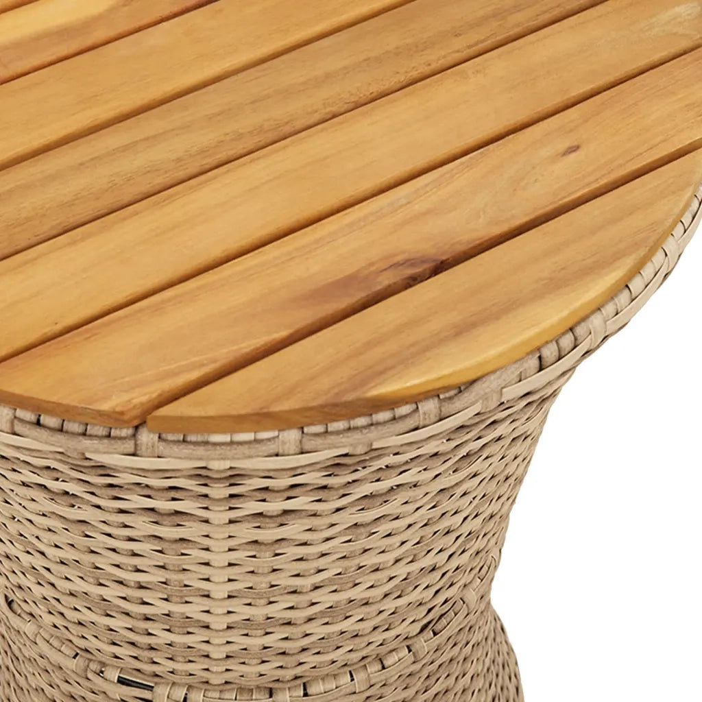 Tavolino Giardino | Tavolino da esterno Forma Tamburo Beige Polyrattan Legno Massello