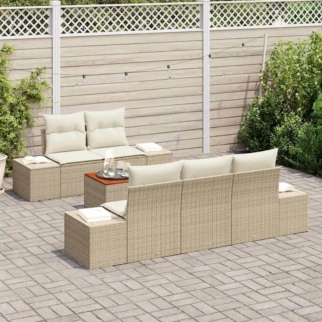 Set Divano da Giardino con cuscino 6 pcs Beige polyrattan