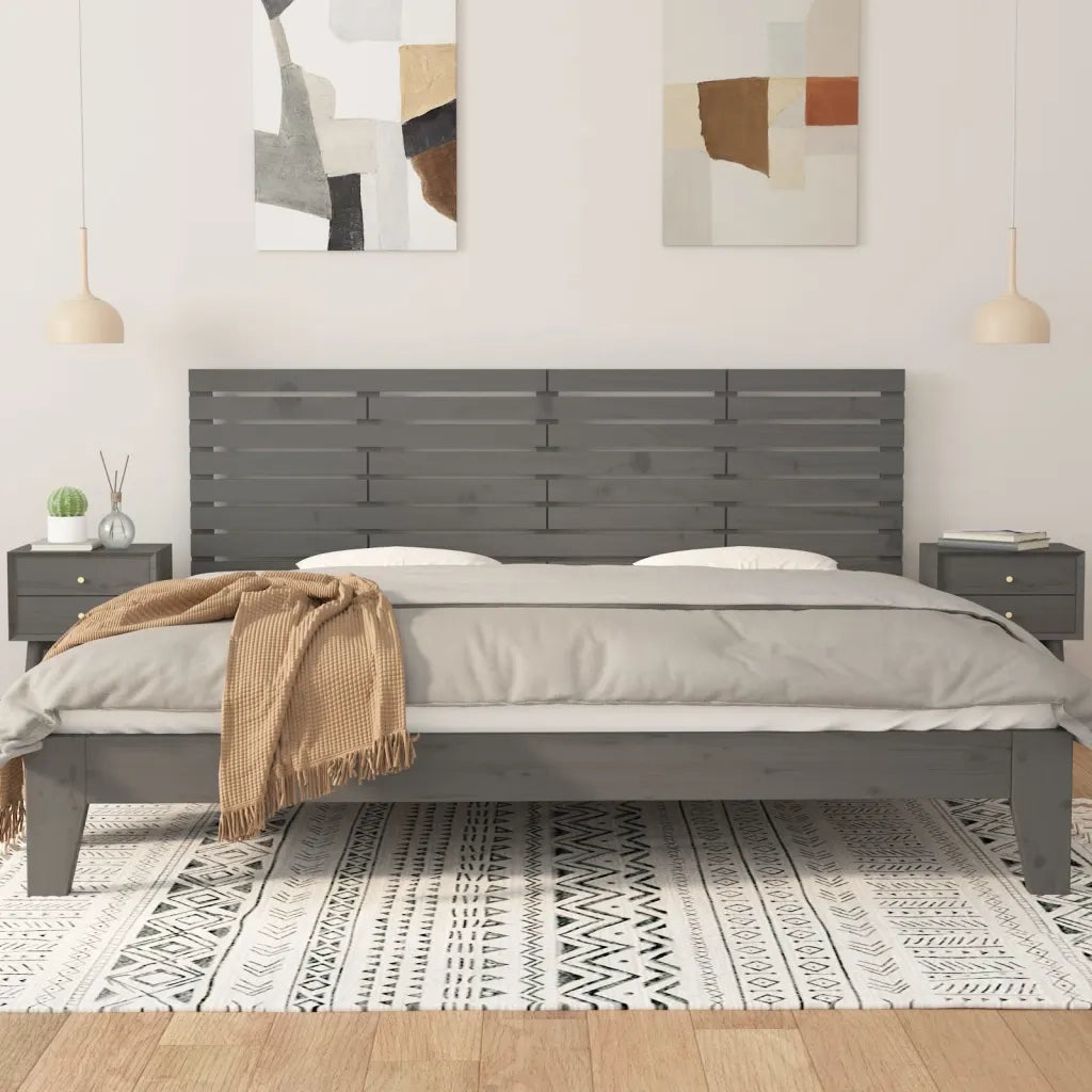 Testiera | Testata da Parete Grigia 206x3x63 cm in Legno Massello di Pino