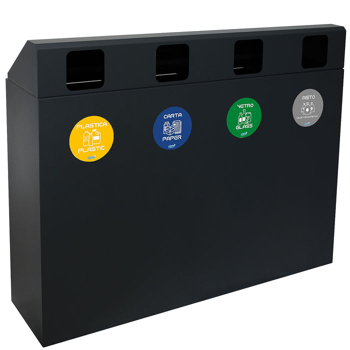 Pattumiera per Raccolta Differenziata 4 Scomparti 240 L 120x30x96 cm in Acciaio Verniciato Antracite