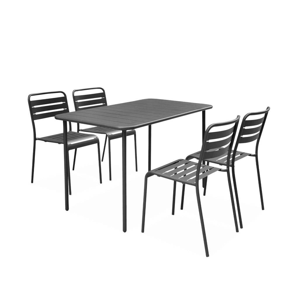 Set tavolo da giardino bistrot in metallo con 4 sedie, 120cm,