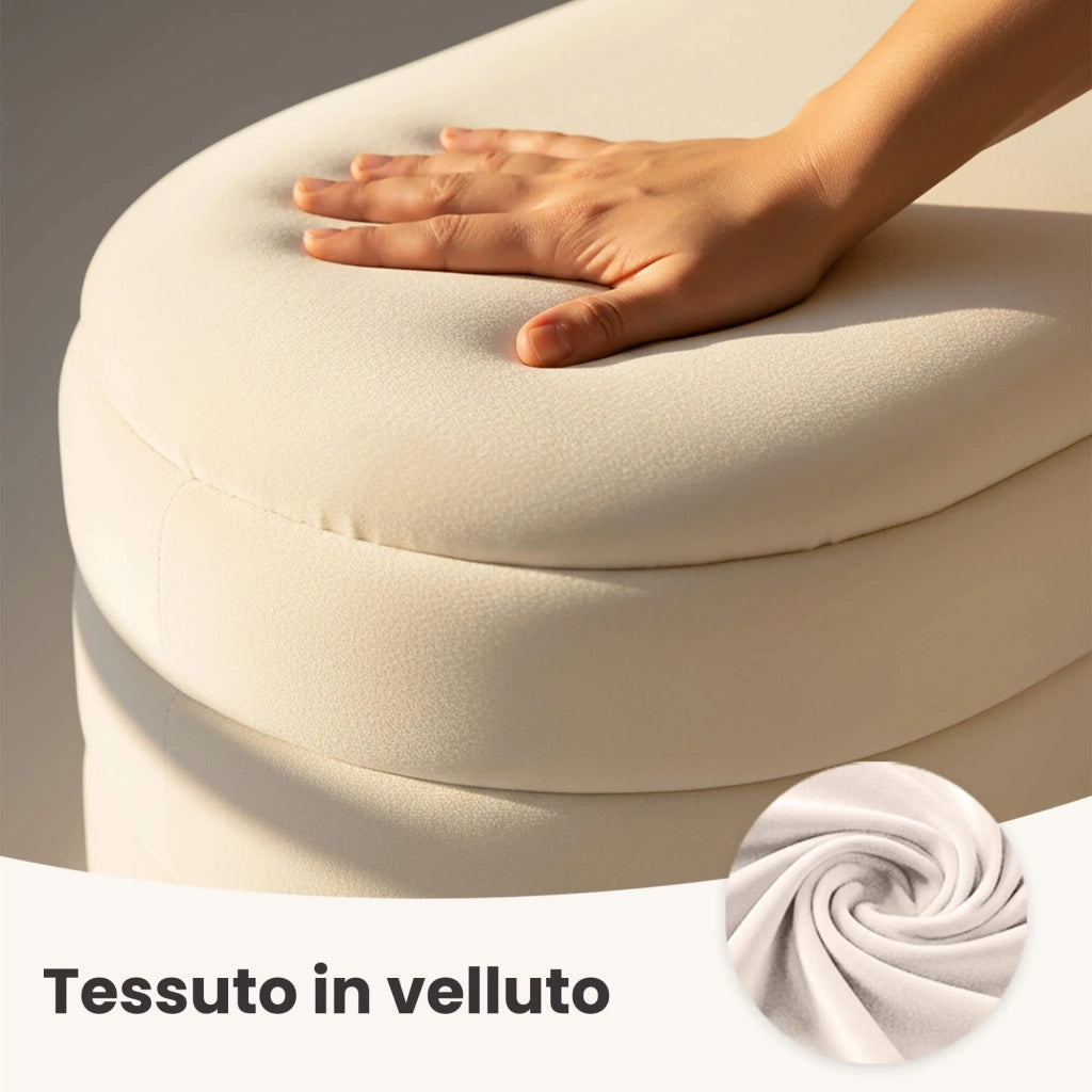 Panca imbottita con contenitore in velluto 100 cm PUFFO Crema