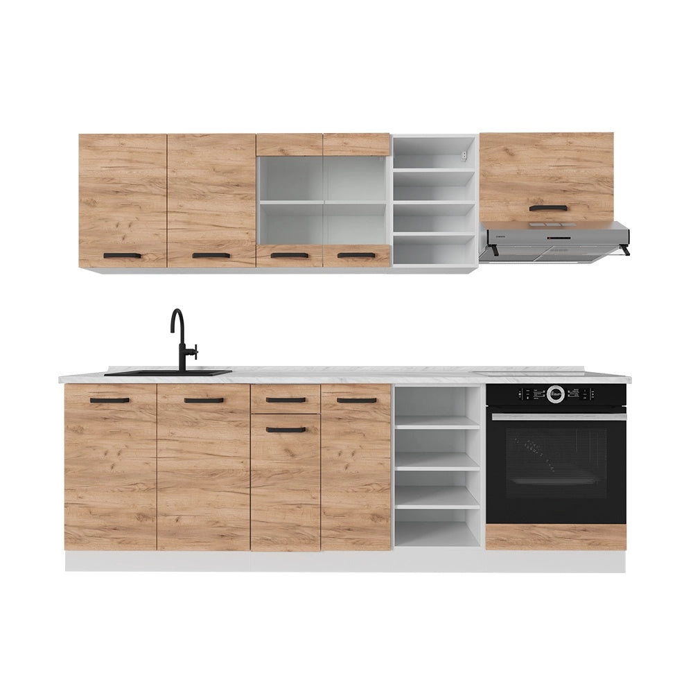 Cucina componibile R-Line Rovere dorato/Bianco 240 cm PL Marmo Vicco