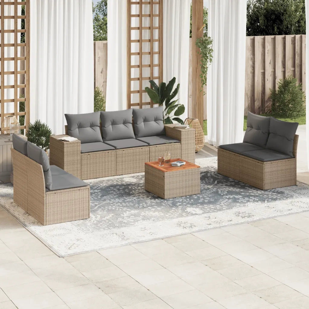 Set Divano da Giardino 8 pz con Cuscini Beige in Polyrattan 3257732