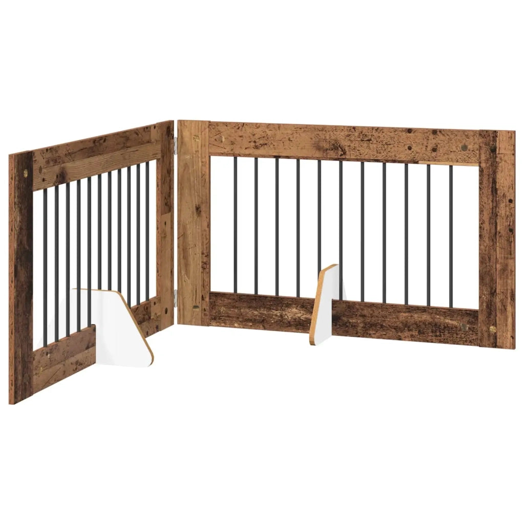 Cancello per cani con supporti 2 pz Legno antico 100 x 60 cm CFW9027788