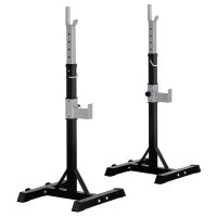 Set 2 Rack Porta Bilanciere in Acciaio, 2 Ganci con Altezza Regolabile, Capacità 150kg, 55x57x105-170cm, Nero