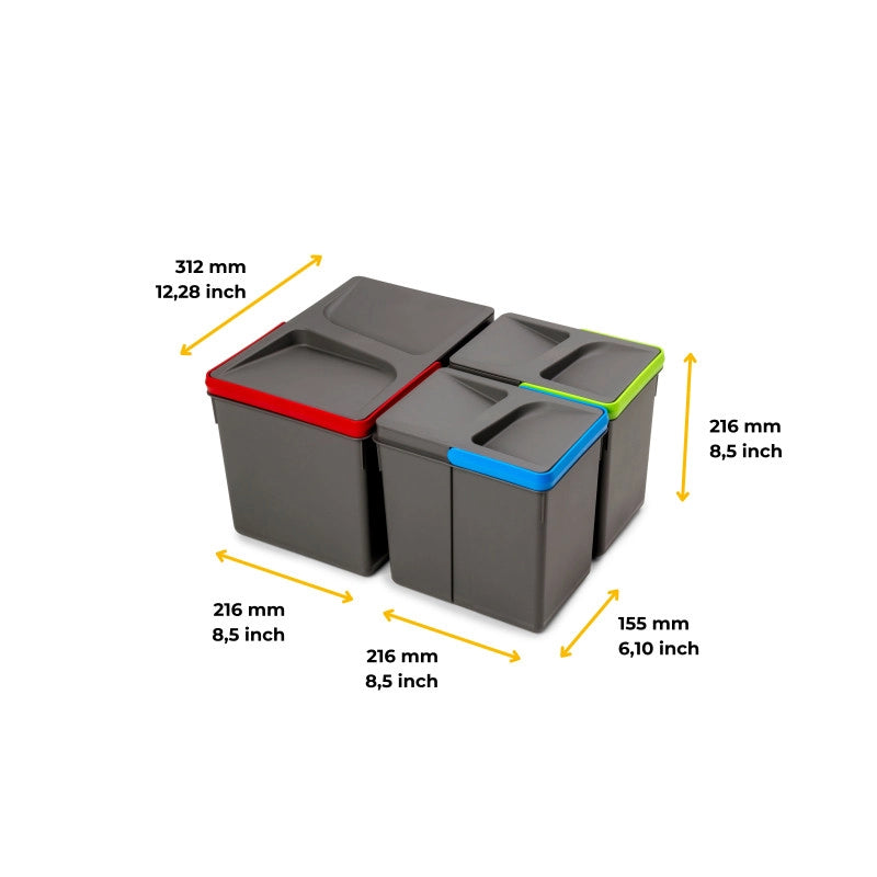 Base per cassetto da cucina Recycle, 2 scomparti, modulo 600 mm, Grigio antracite Tecnoplastica
