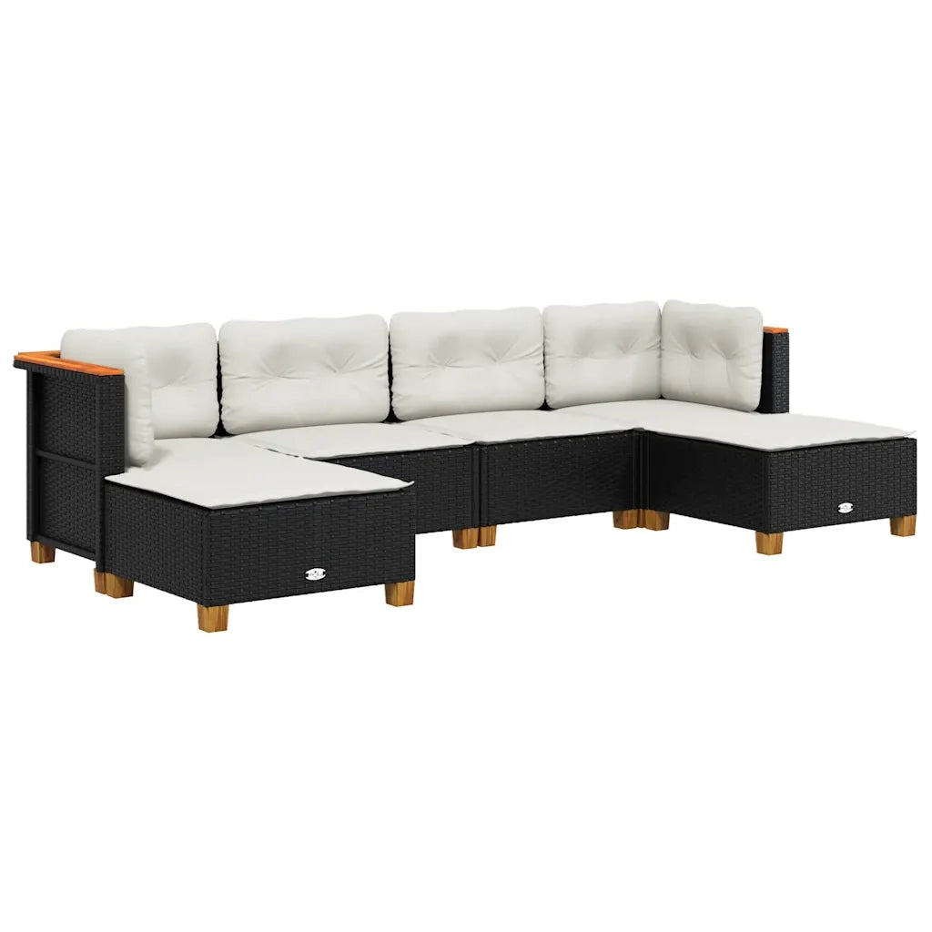 Set Divano da Giardino 6 pz | Set Salotto da Giardino con Cuscini Nero in Polyrattan