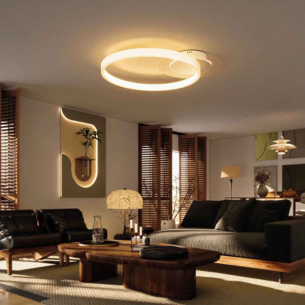 Plafoniera LED a doppio anello ¨C Xylo ¨C Rotonda 50x40x7,4 cm bianca