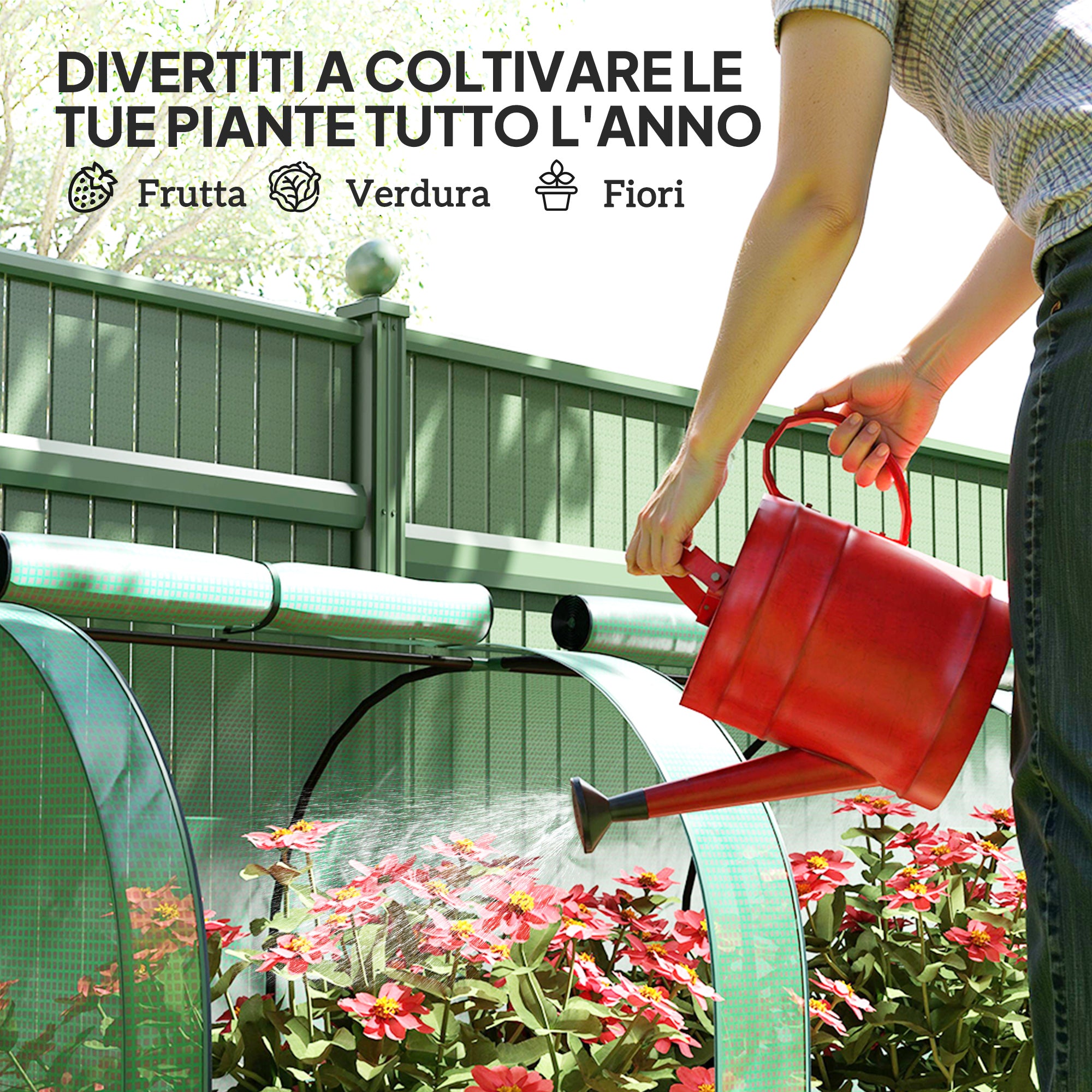 Serra a Tunnel 395x100x80 cm con 4 Porte in Acciaio e Plastica Impermeabile Anti UV Verde