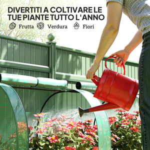 Serra a Tunnel 395x100x80 cm con 4 Porte in Acciaio e Plastica Impermeabile Anti UV Verde