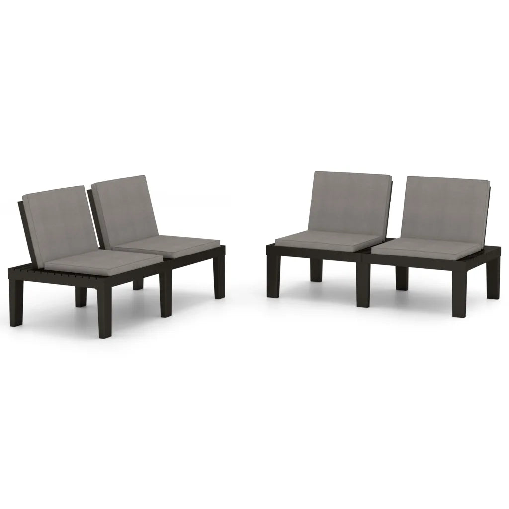 Panchine da Giardino con Cuscini 2 pz in Plastica Grigio