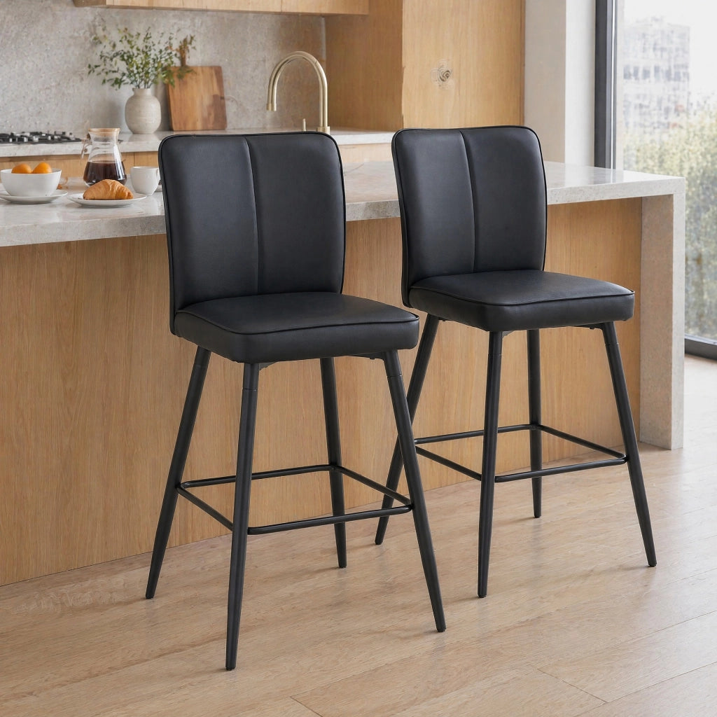 SET 2 SGABELLI BAR CON SCHIENALE 54x49,5x53 cm Neri in PU e Metallo