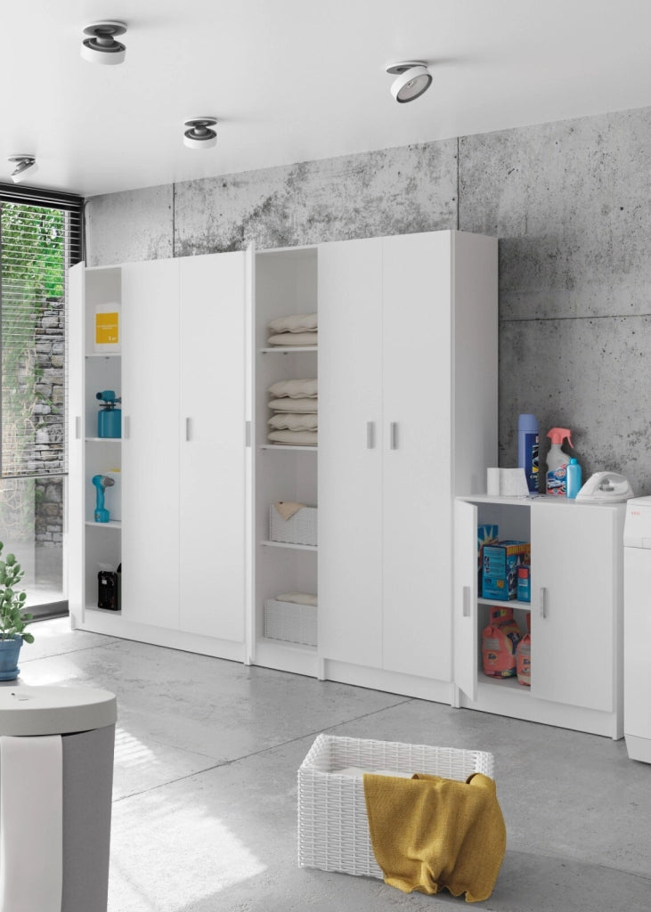 Armadio Multiuso Basso 2 Ante e 2 Ripiani Mobile Ausiliario Per Bagno Lavanderia Cucina Ingresso Garage Design Stile Moderno 60 x 80 x 37 Cm Bianco
