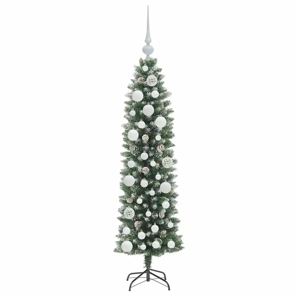 Albero di Natale | Decorazioni natalizie Artificiale Sottile Verde e Bianco 120 cm