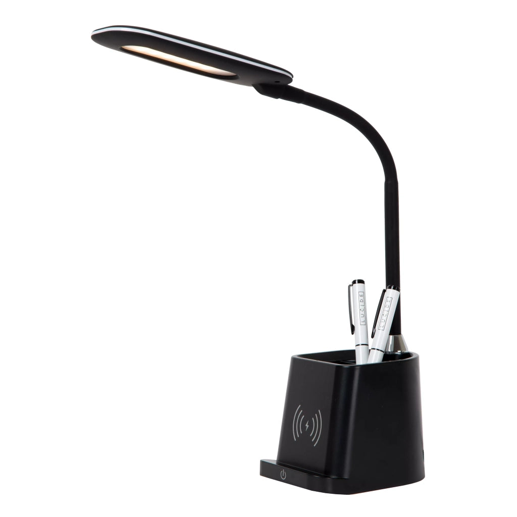 Lampada scrivania Qi portapenne nera LED 4,7W Lucide