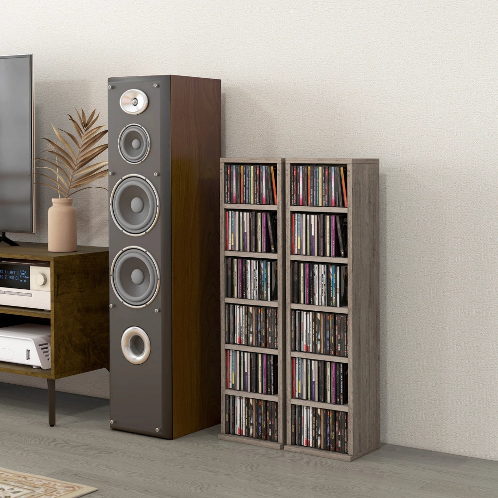 Set di 2 Scaffali Porta CD con Mensole Regolabili per 204 CD. 21x22.5x88.5 cm. Grigio