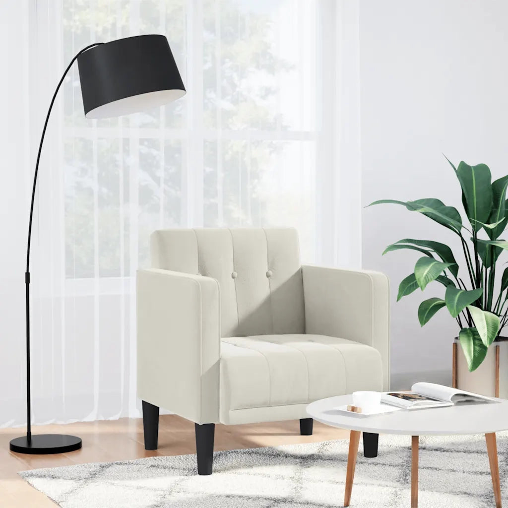 Divano Sedia con Braccioli-Poltrona-Sofa Relax Crema 53 cm in Velluto